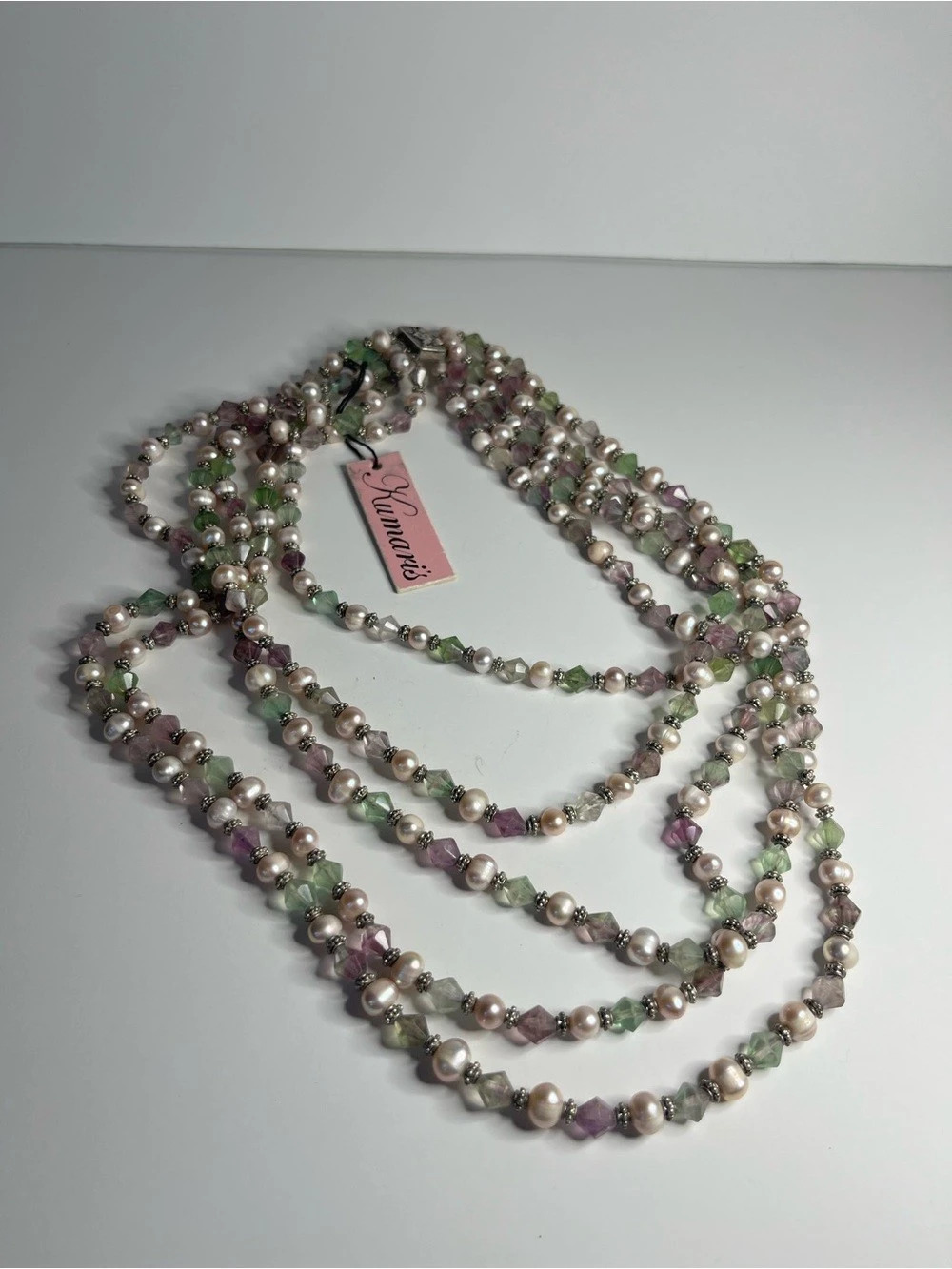 Vivianna Multistrand Beaded Necklace in Pink & Green Like New